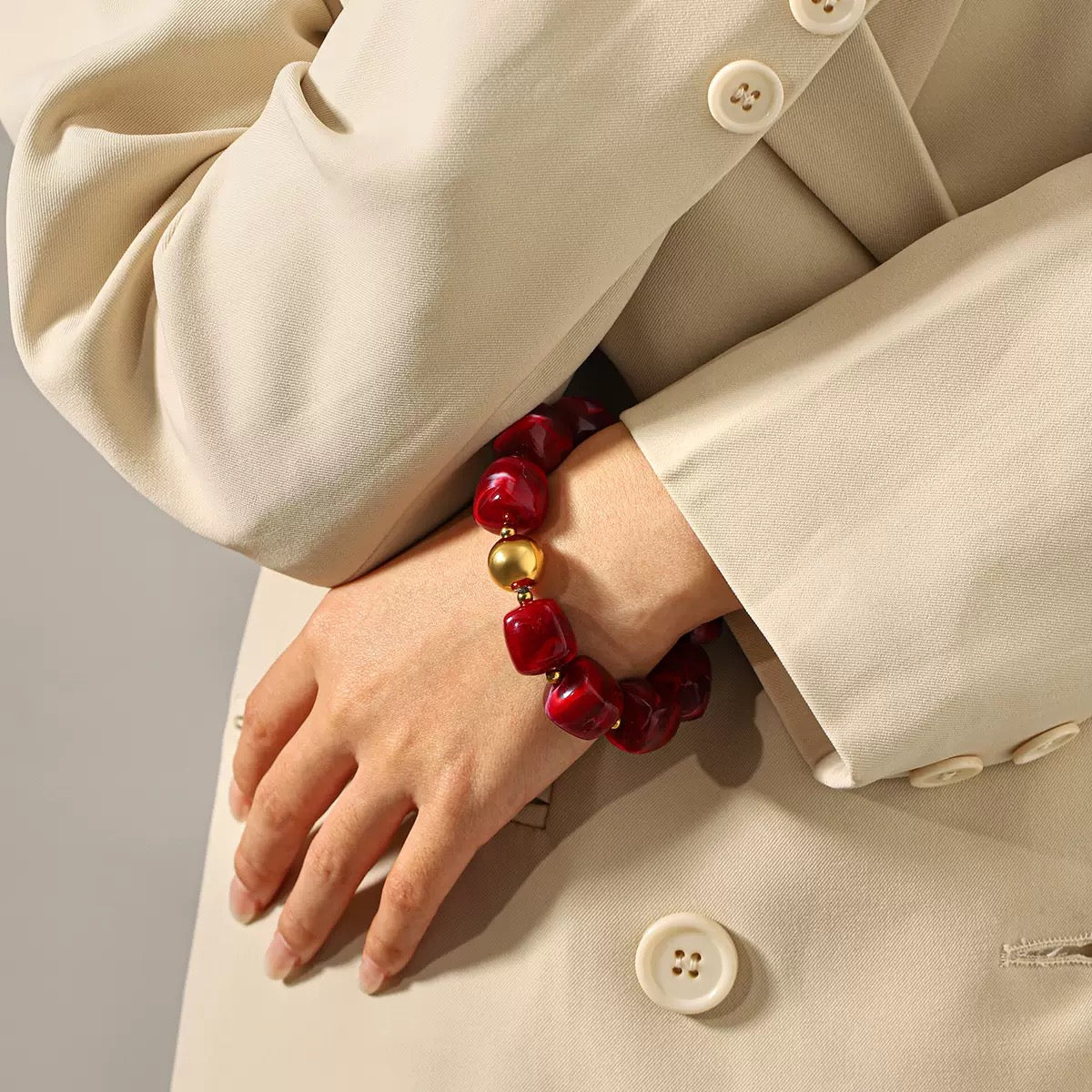 Ruby Resin Statement Bead Bracelet