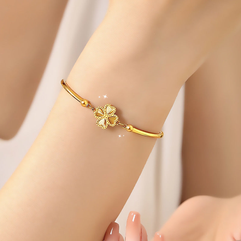 Gold Plated Four-Leaf Clover Charm Bracelet