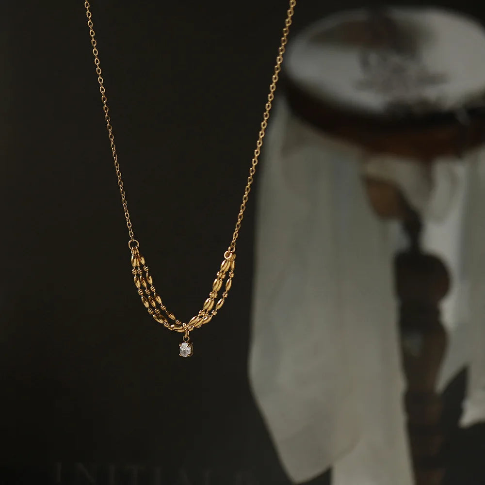 Golden Layered Drape Pendant Necklace