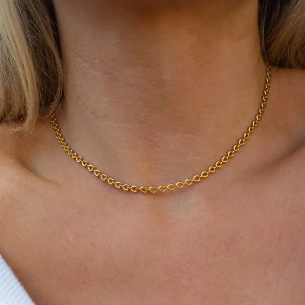 Golden Heart Link Chain Necklace