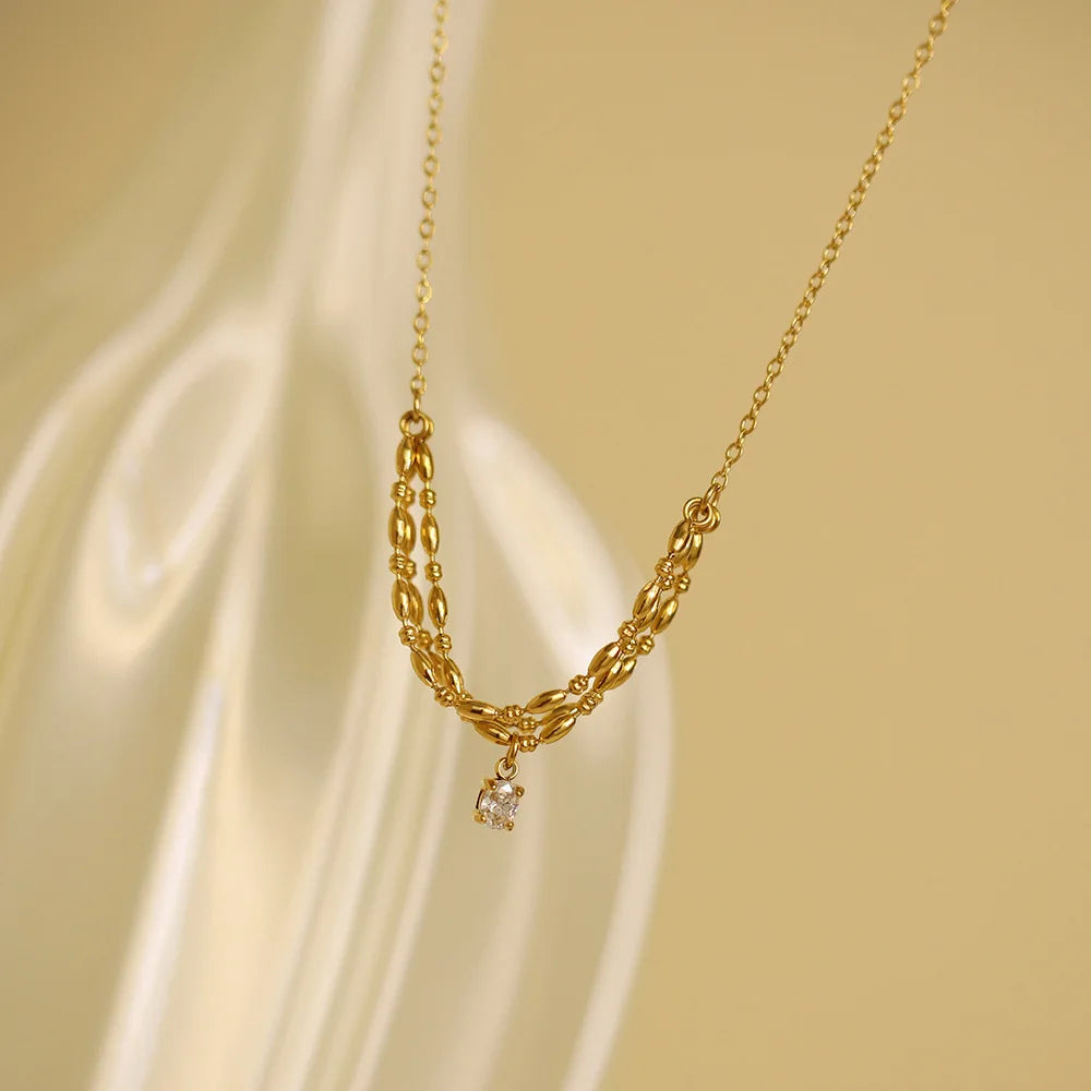 Golden Layered Drape Pendant Necklace