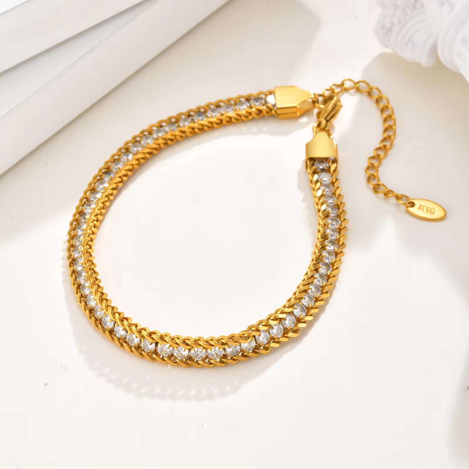 Premium Tripple Layered Crystal Studded Gold Plated Bracelet