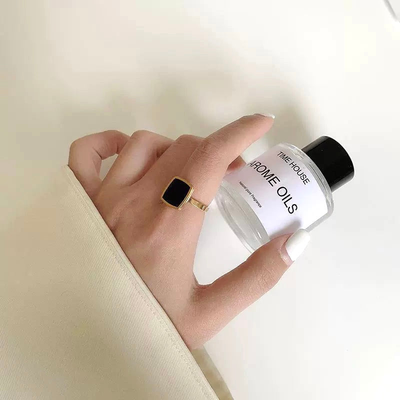 Classic Square Black Stone Adjustable Gold Plated Ring