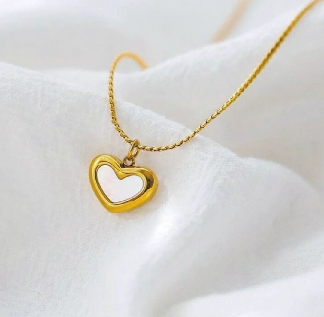 White Heart Gold Plated Necklace