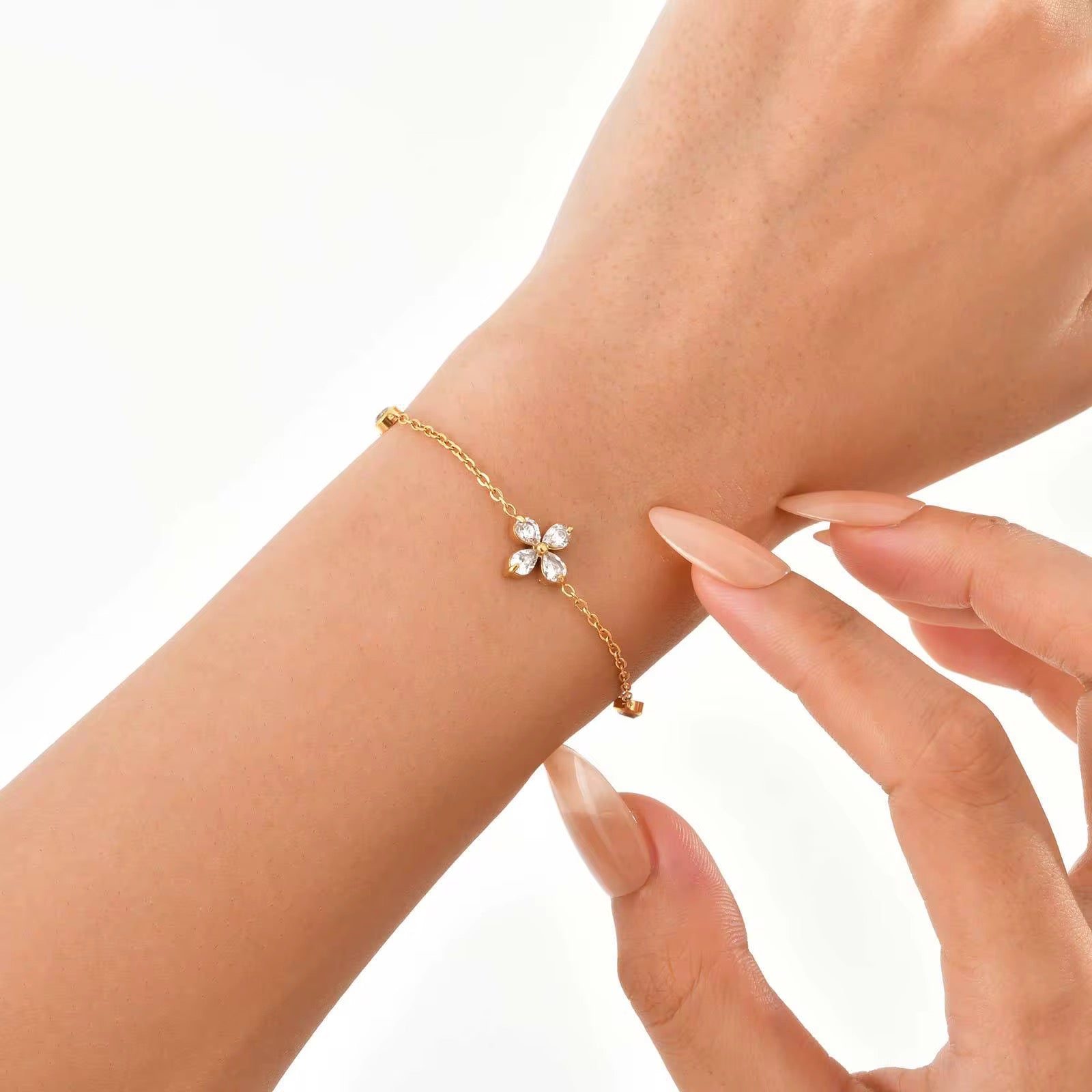 Crystal Blossom Dainty Chain Bracelet