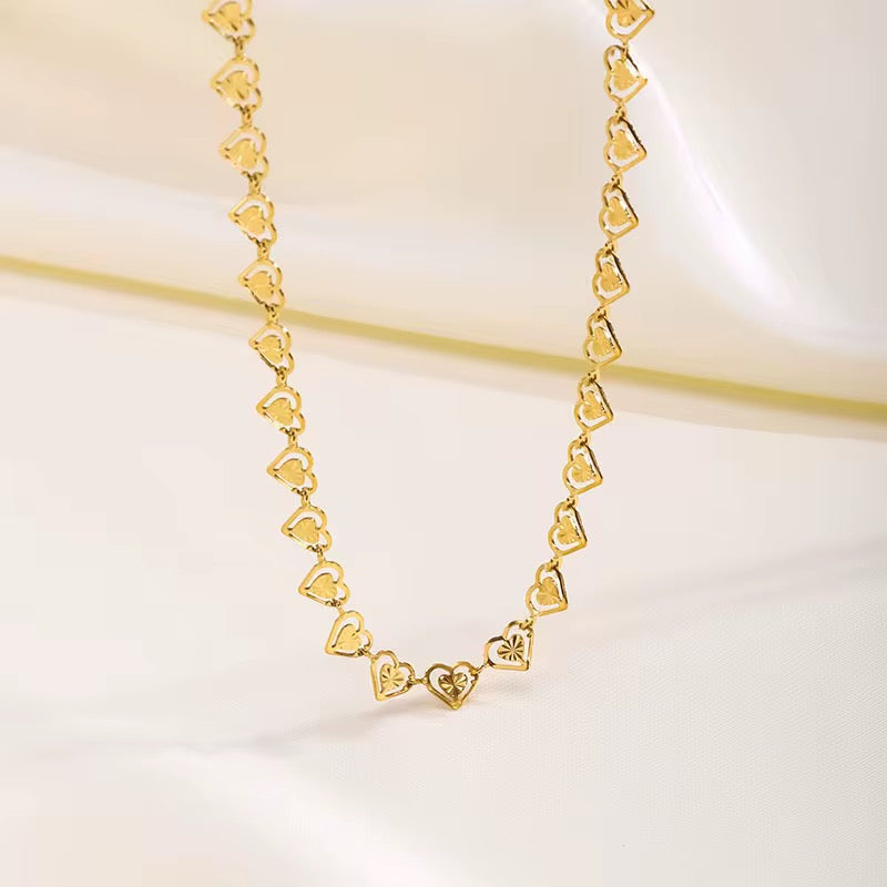 18K Gold Plated Mini Heart Link Choker Necklace