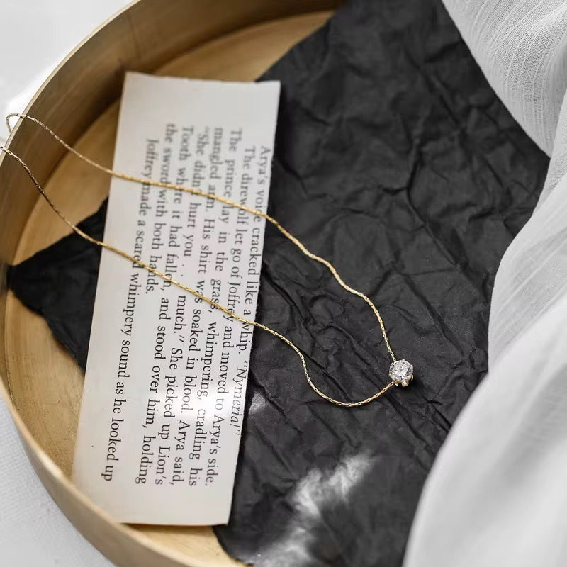 Minimal Crystal-Studded Gold Plated Necklace