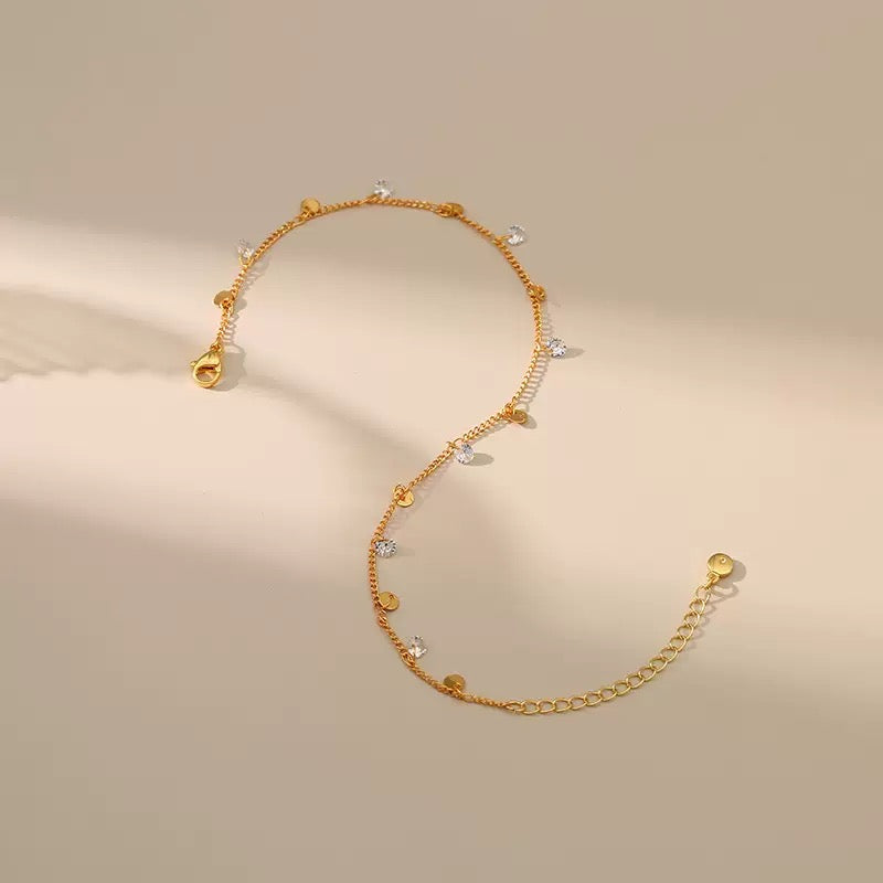 Gold Plated Crystal Disc Charm Anklet