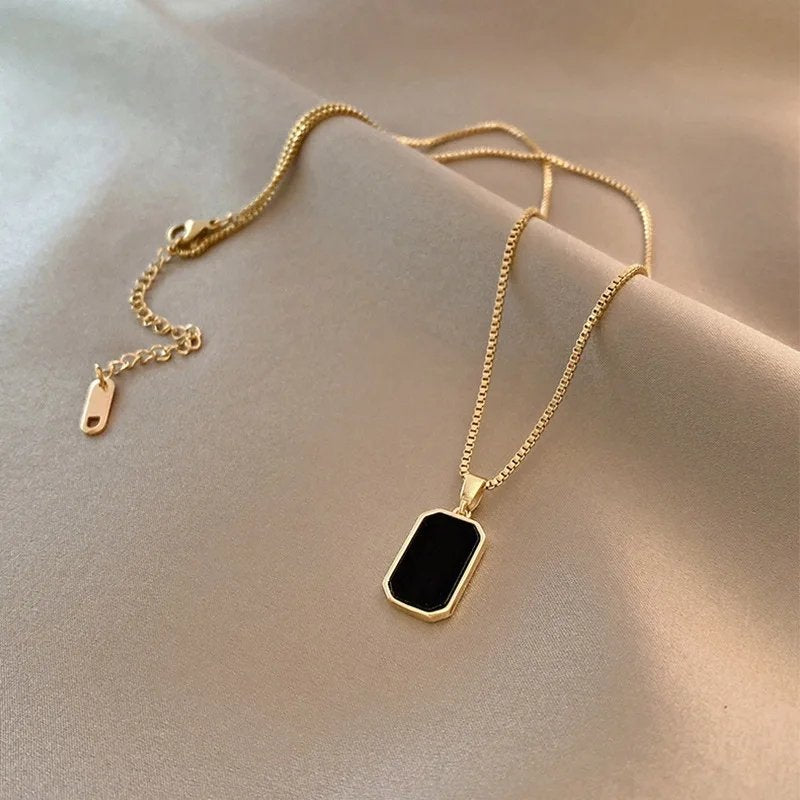 Bold Black Slate Gold Plated Necklace