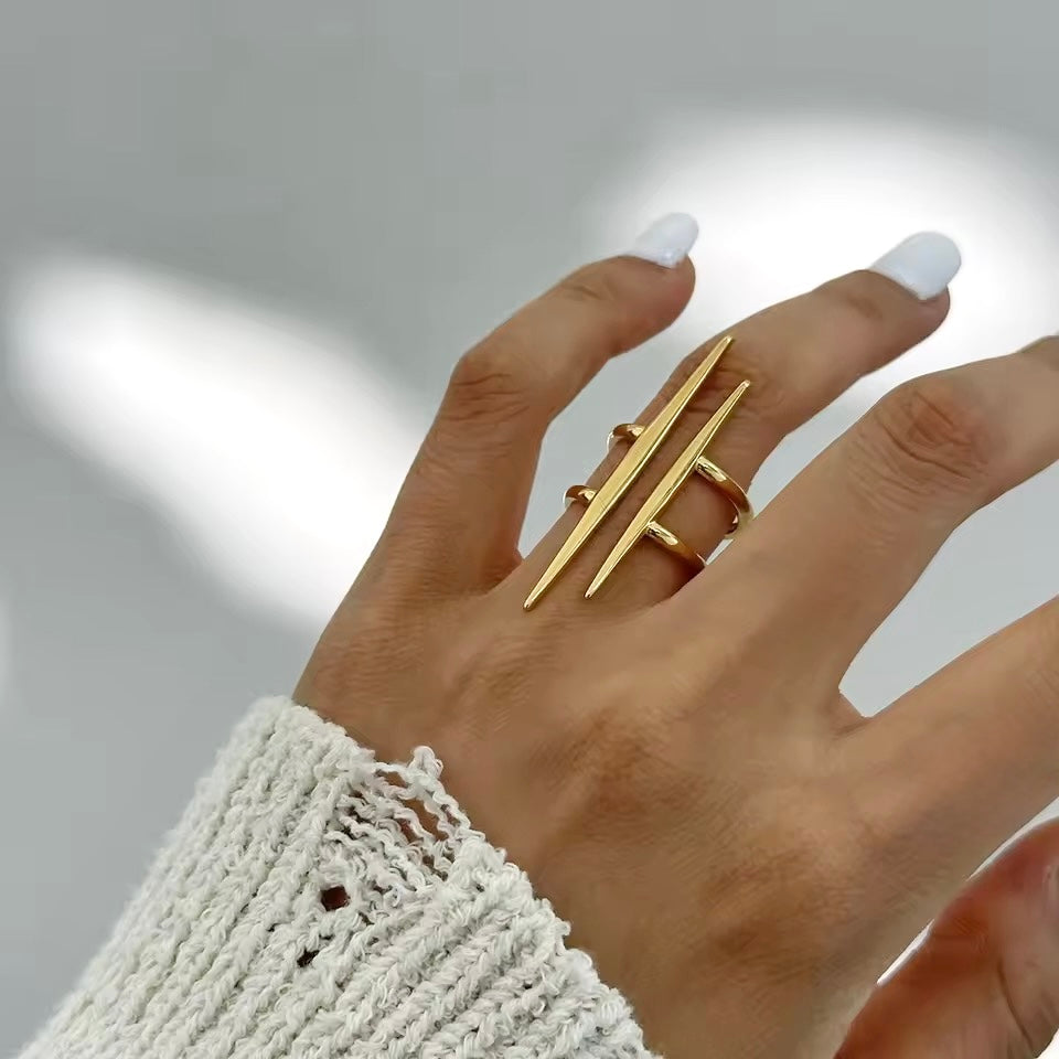 18K Gold Plated Double Spike Cage Ring