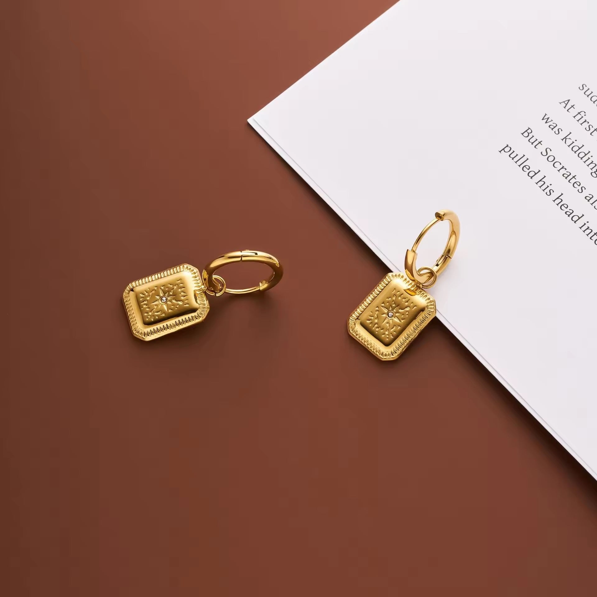 Gold-Plated Vintage Slate Drop Earrings