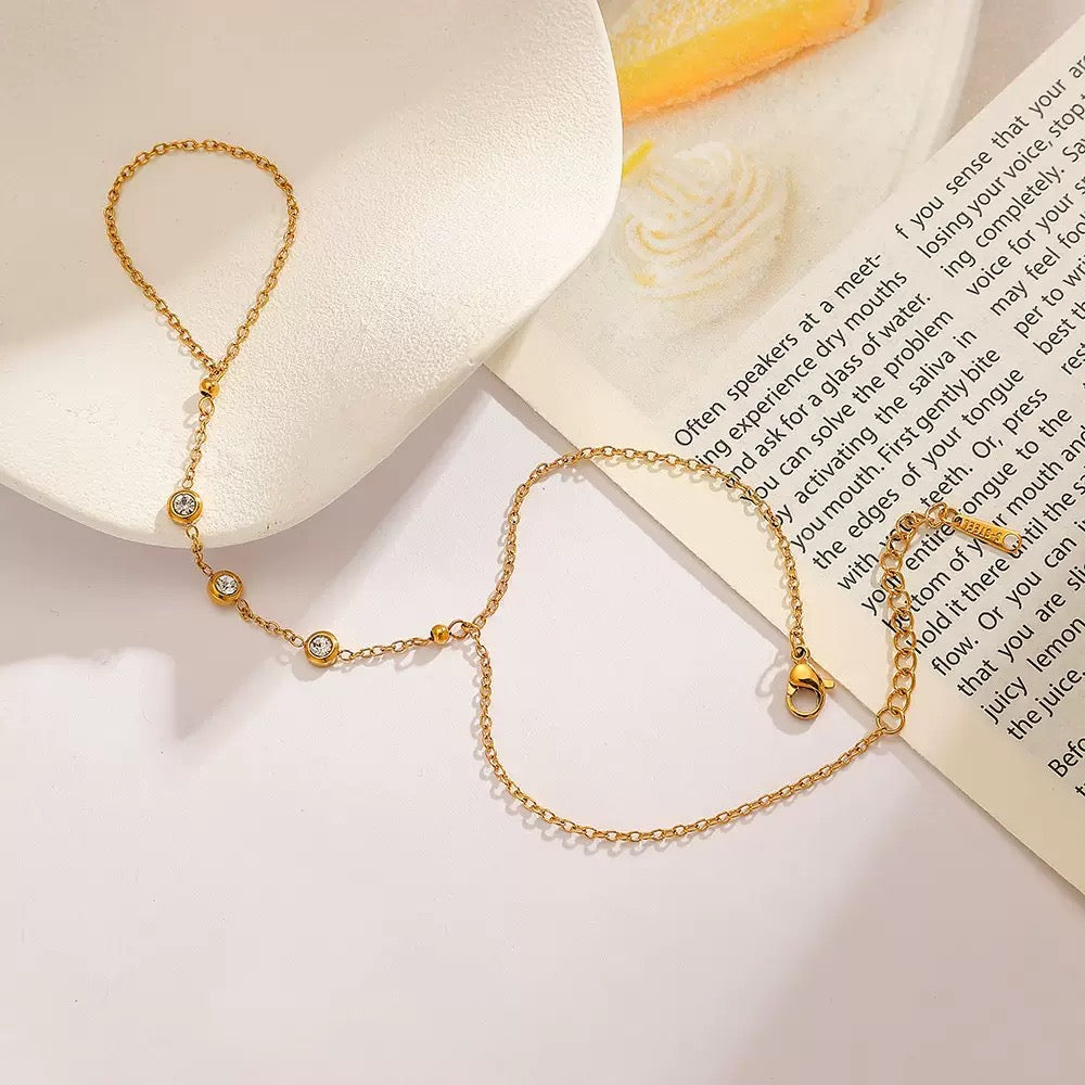 18K Gold Plated Bezel Crystal Hand Chain