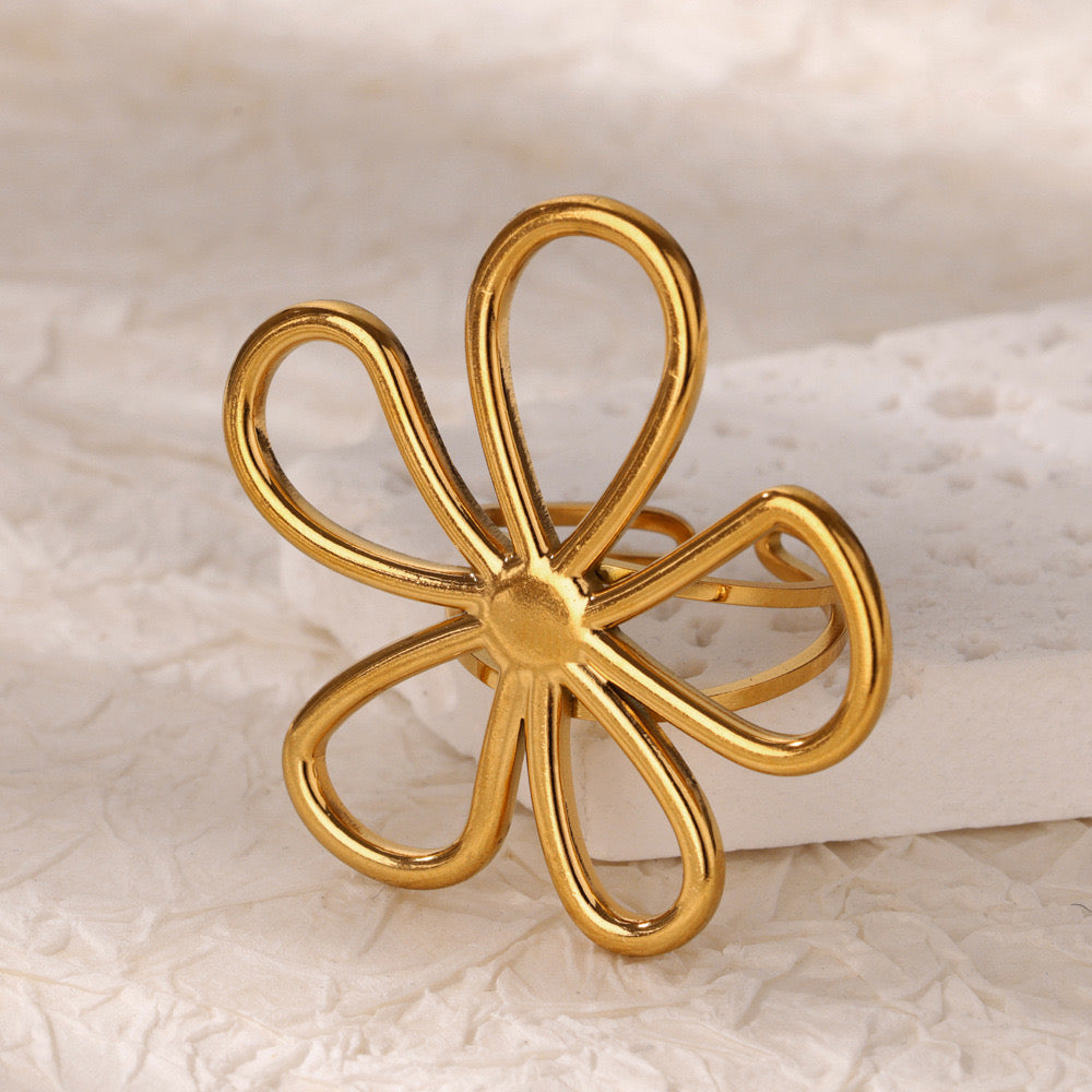 Floral Bloom Adjustable Gold Plated Ring