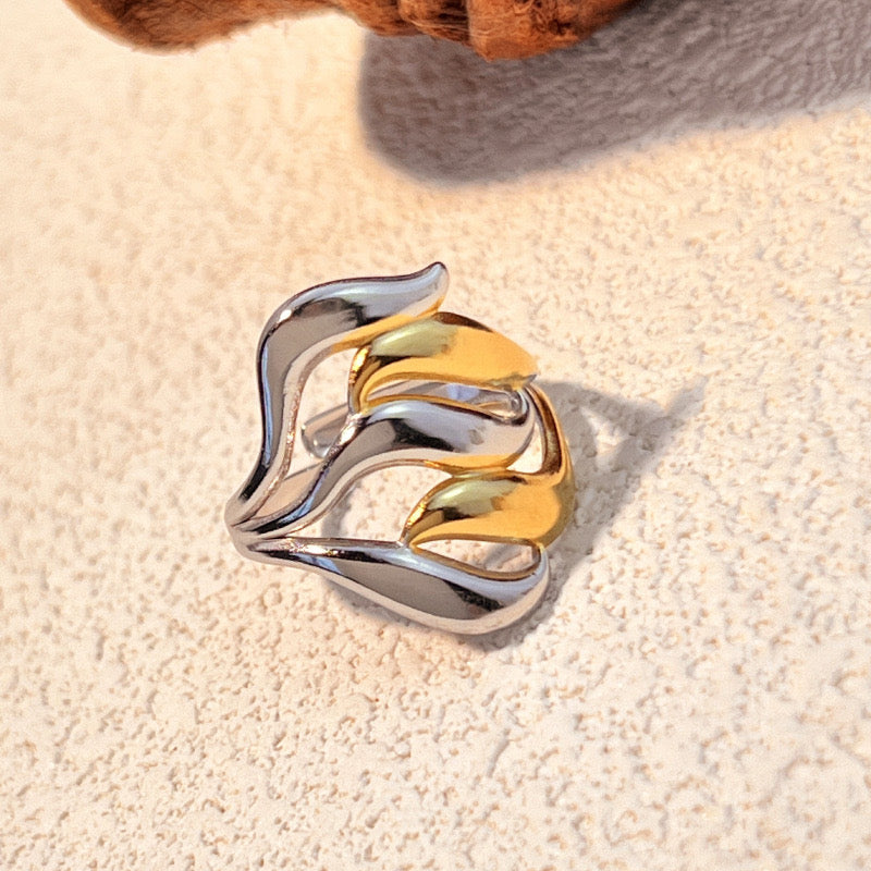 Flowing Wave Dual-Tone Adjustable Stainless Steel Ring