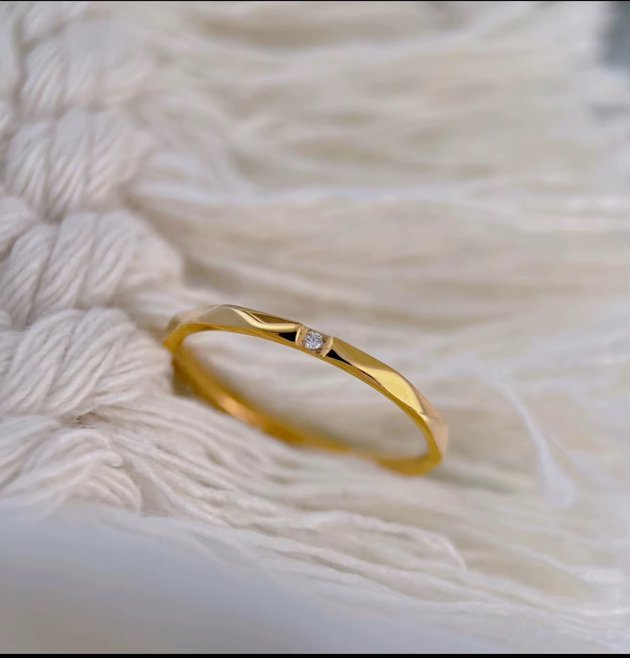 Dainty Faceted Gold-Plated Ring with Cubic Zircon