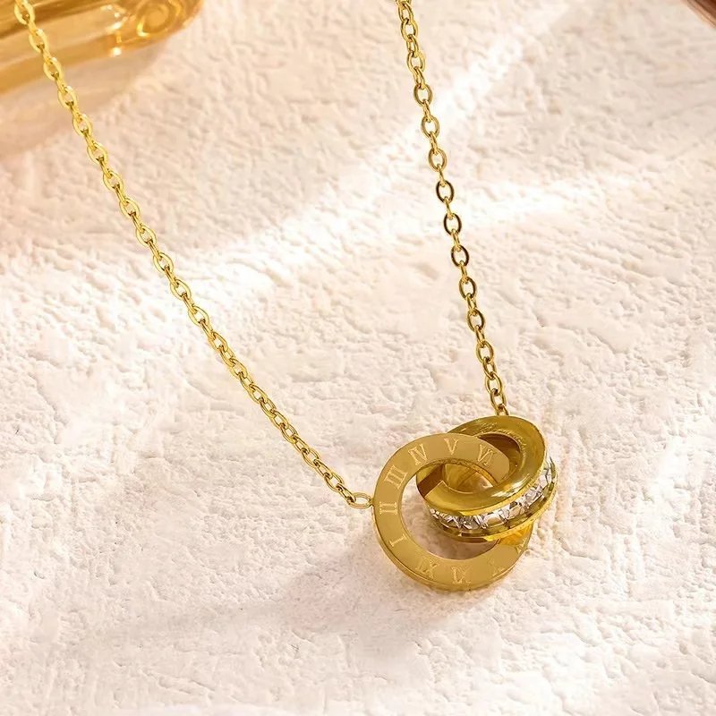 Minimal Tangled Rings Gold Plated Necklace