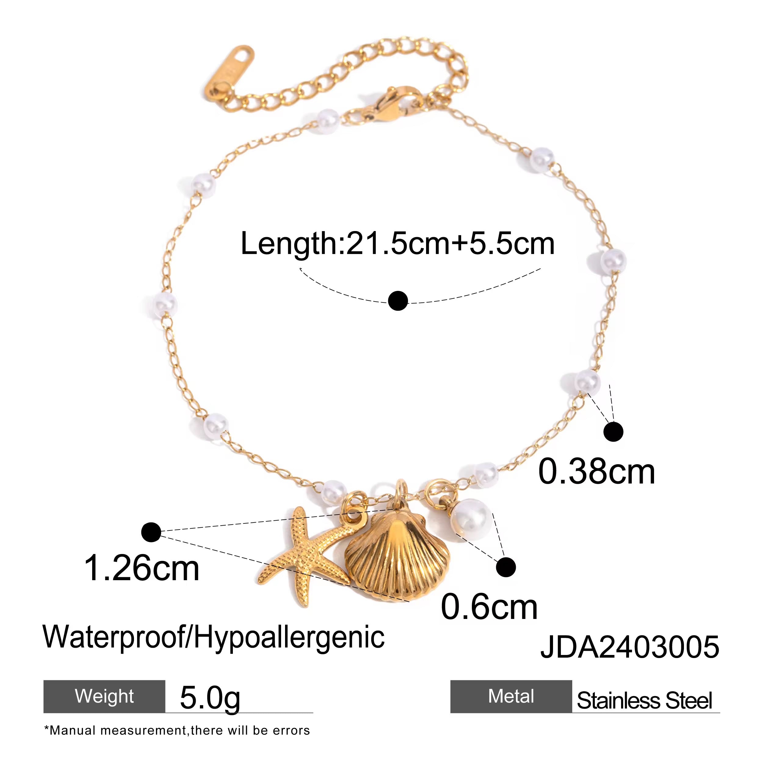 Gold Plated Seashell & Starfish Charm Anklet
