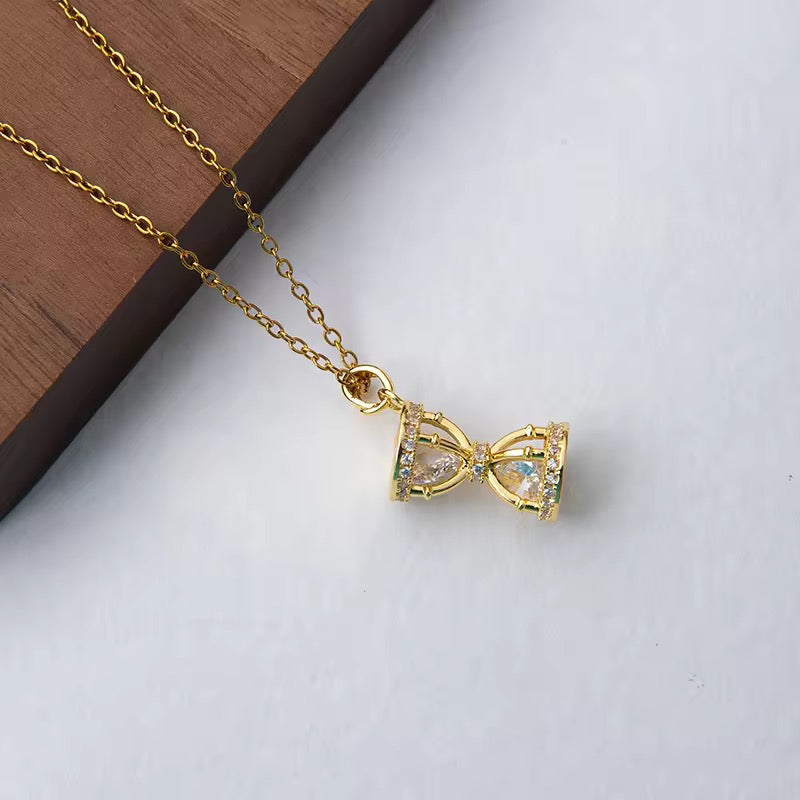 Gold-Tone Crystal Hourglass Pendant Necklace