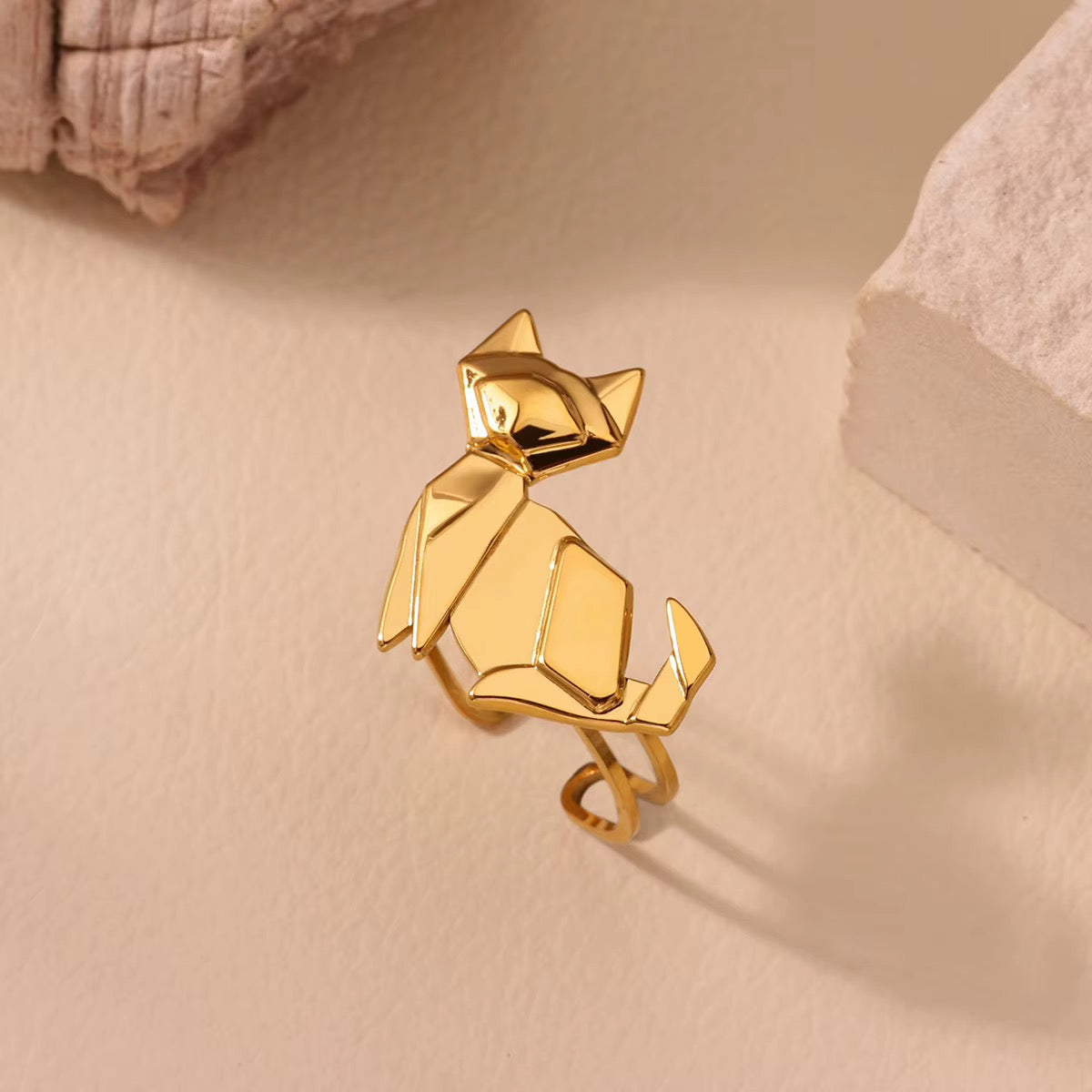 18K Gold Plated Origami Fox Adjustable Ring