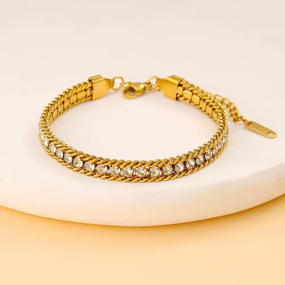 Premium Tripple Layered Crystal Studded Gold Plated Bracelet