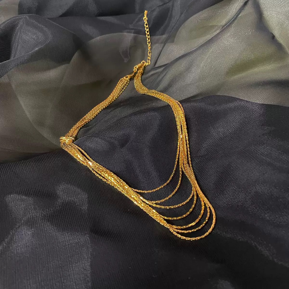 18K Gold Plated Multi Strand Layered Chain Necklace