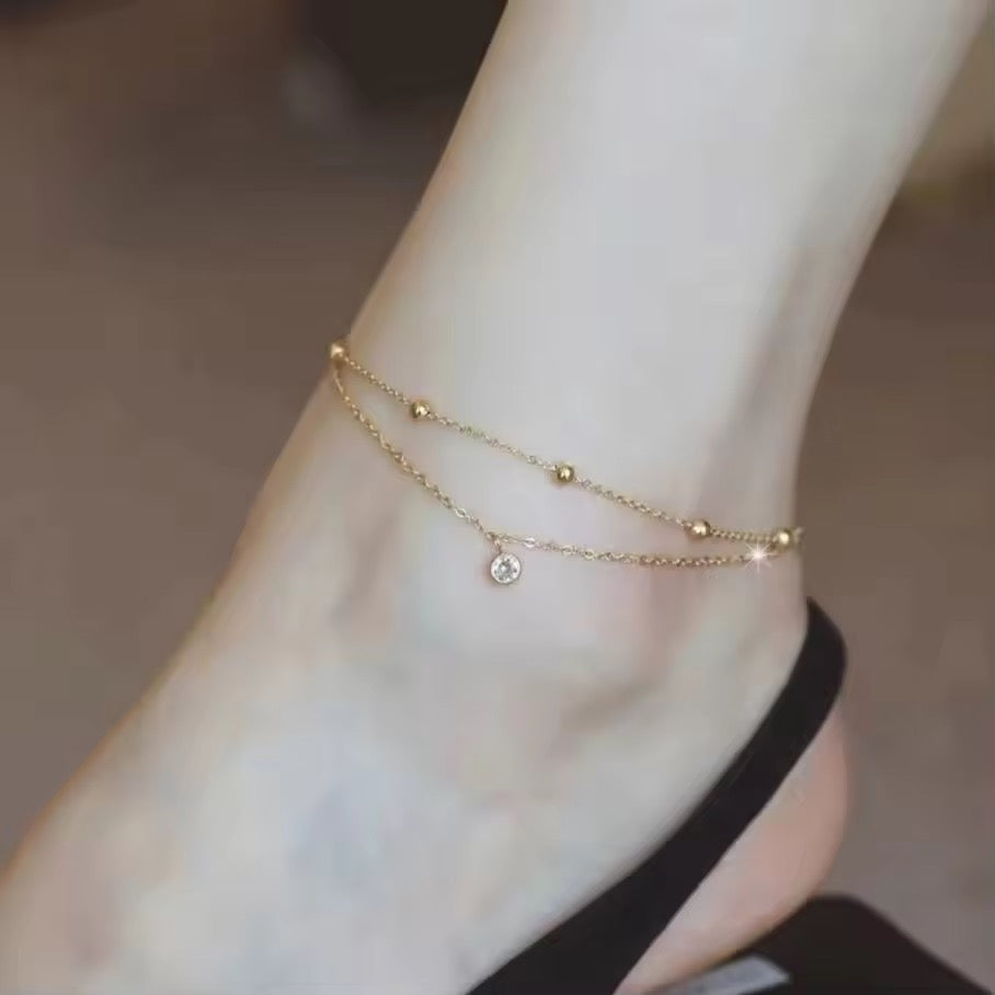 Double Layer Crystal Drop Anklet