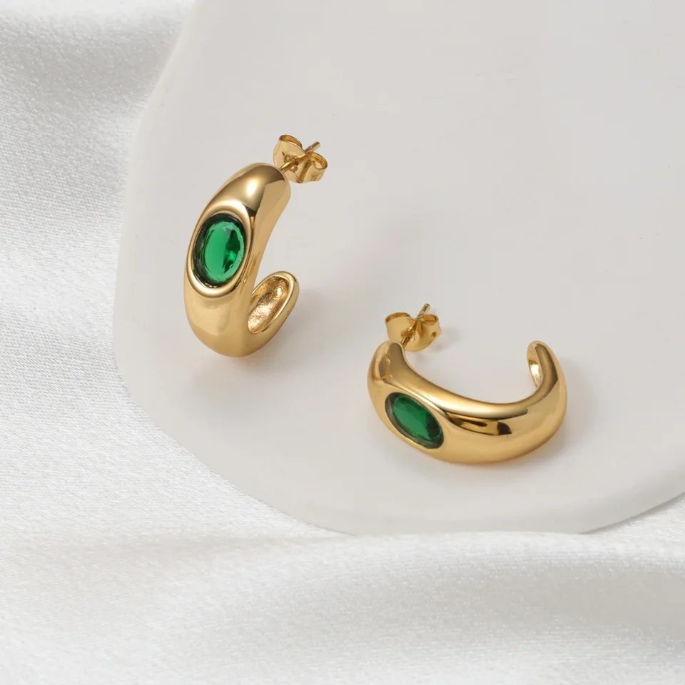 Retro Green Bead Gold Plated Earrings