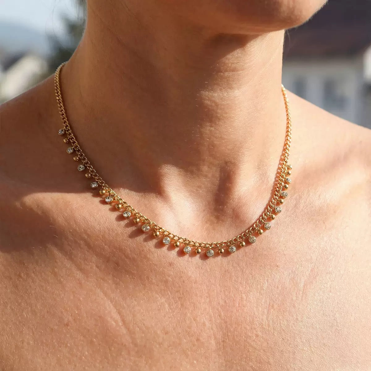 Crystal Fringe Chain Necklace