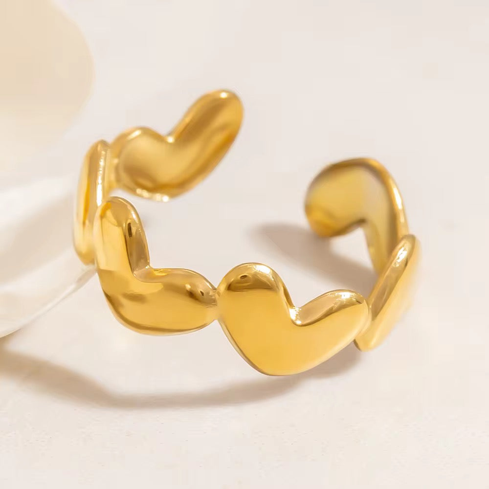 Linked Hearts Adjustable Stainless Steel Ring – Gold Finish