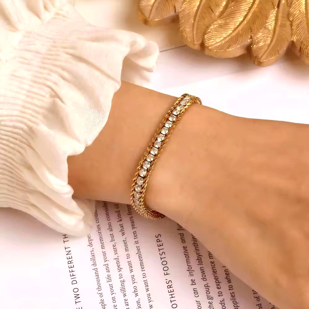 Premium Tripple Layered Crystal Studded Gold Plated Bracelet