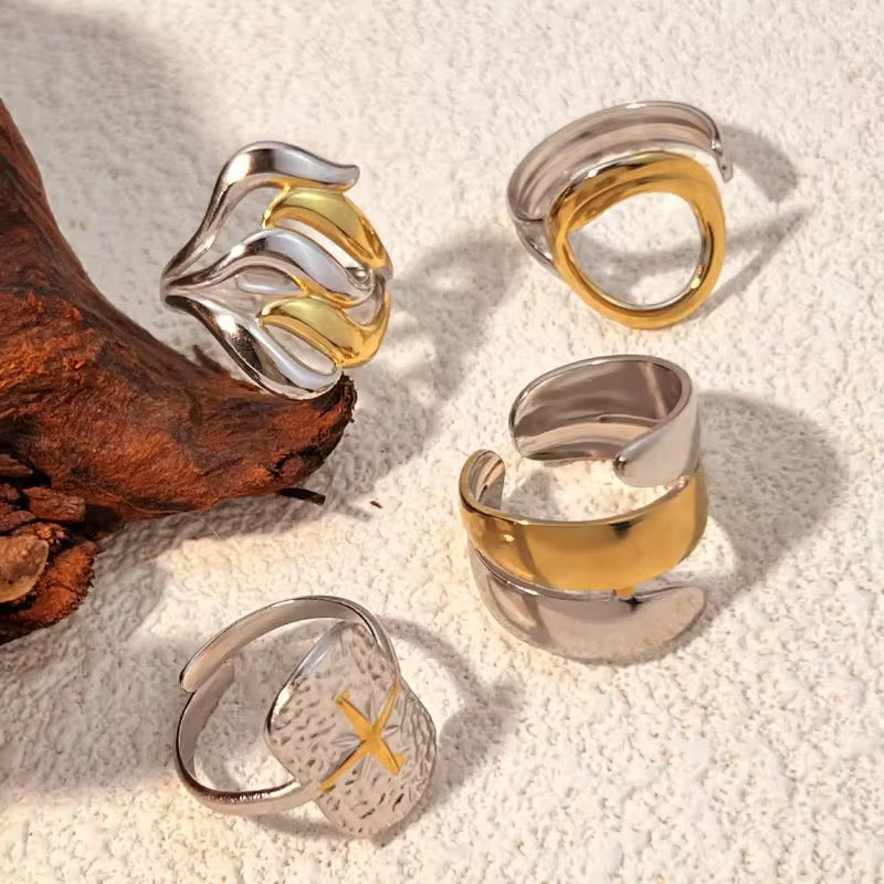 Flowing Wave Dual-Tone Adjustable Stainless Steel Ring