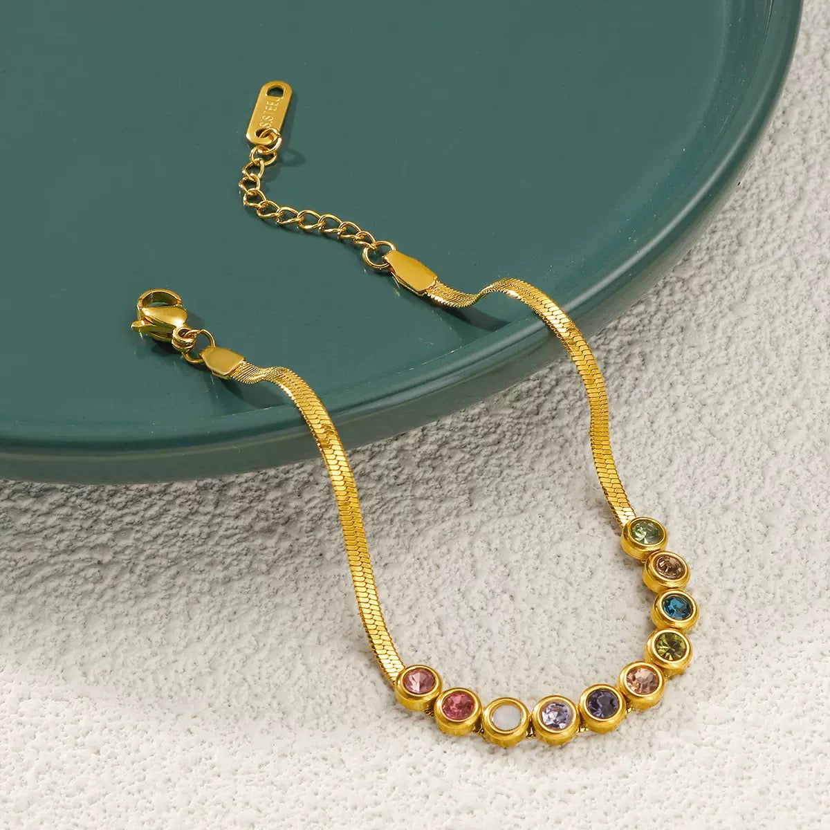 Gold Tone Crystal Station Chain Bracelet