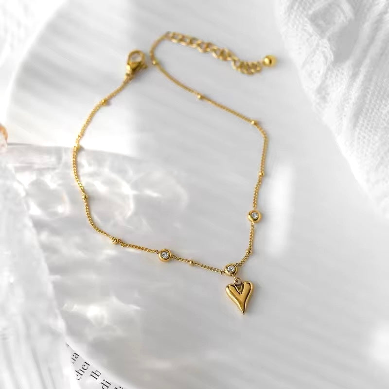 Gold Plated Delicate Heartlet Anklet