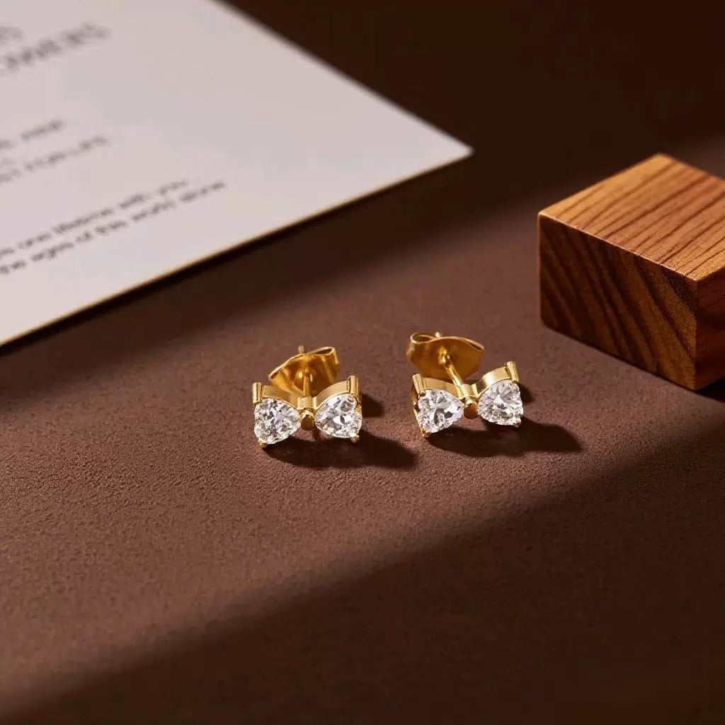 Gold Plated Crystal Bow Stud Earrings