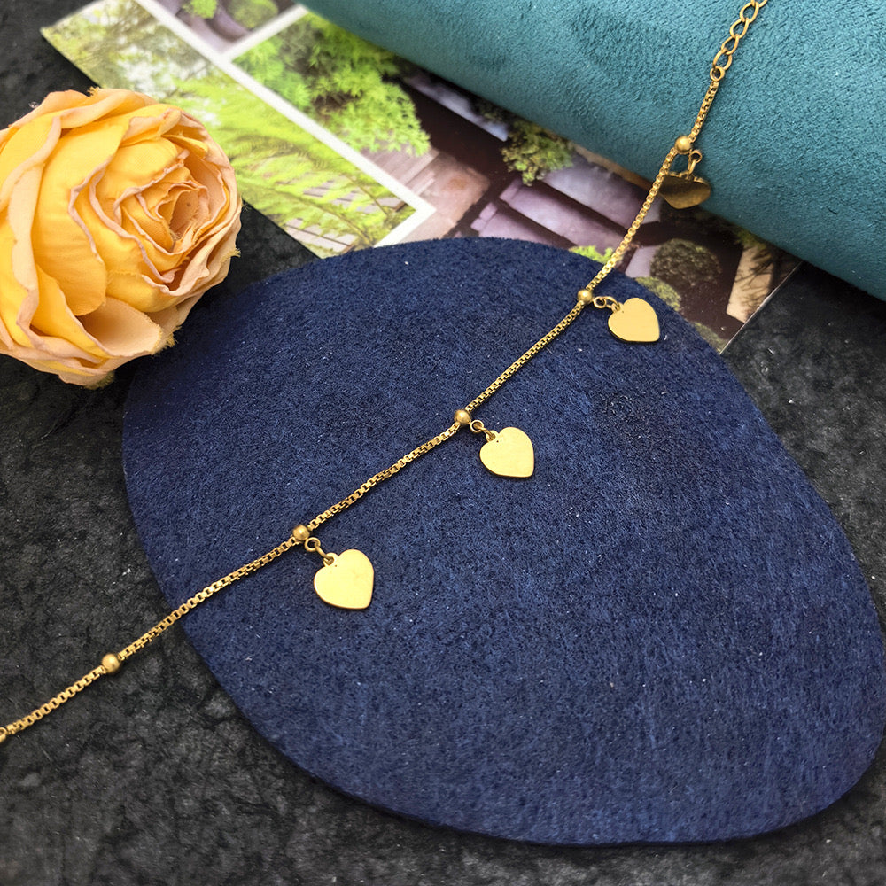 Gold Plated Heart Charm Adjustable Anklet