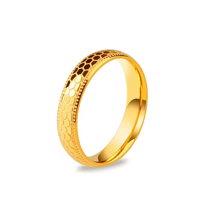Minimal Honey Comb Ingraved Pattern Gold Plated Ring (Size 7) (1.7cm)