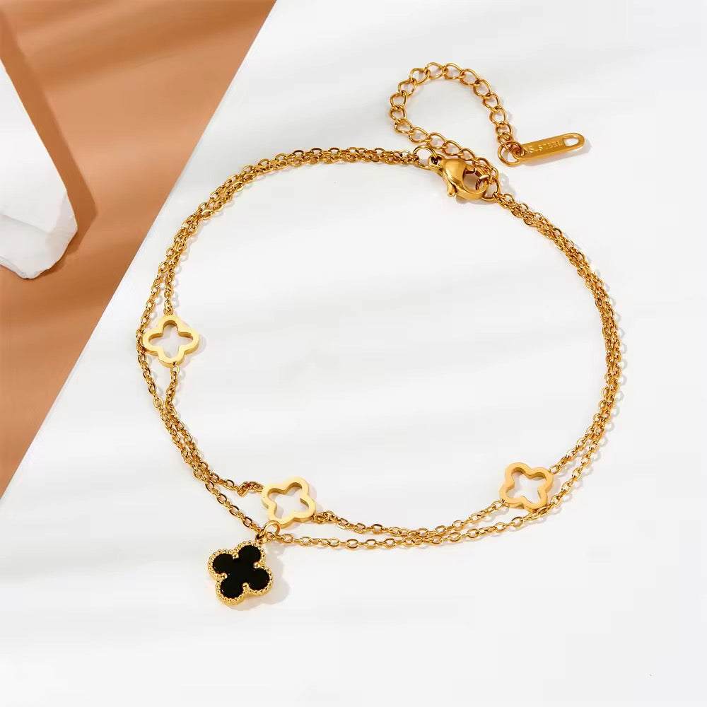 Gold Plated Clover Charm Double Layer Anklet