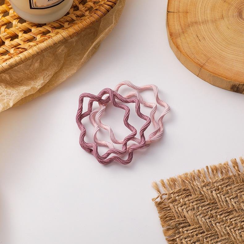 4 Packs Of Wavy Hair Ties Simple Boutique Pony Hair Band - Pink