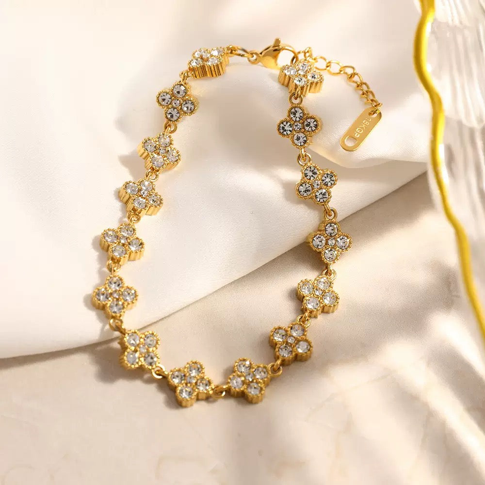 18K Gold Plated Crystal Flower Link Bracelet