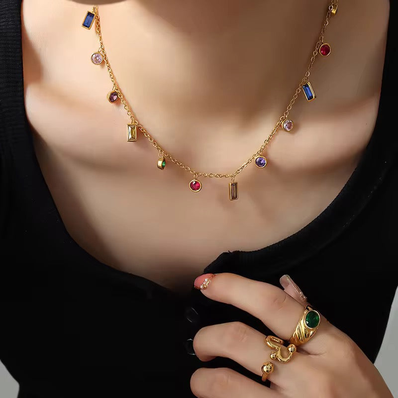 Multi-Colored Charms Gold Plated Necklace