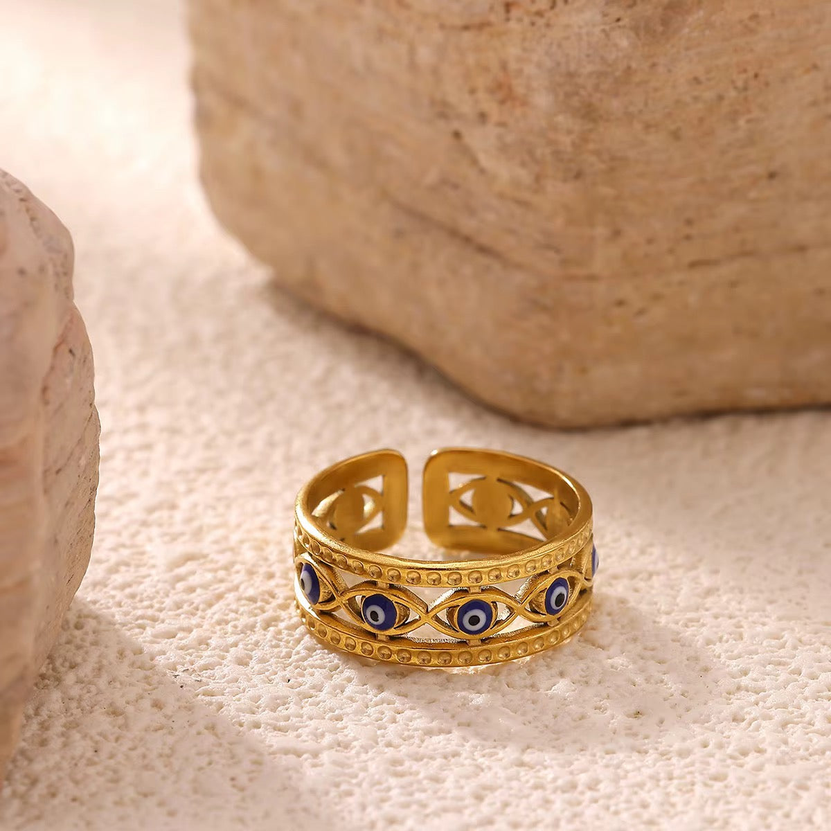 Amulet Blue Evil Eye Adjustable Ring