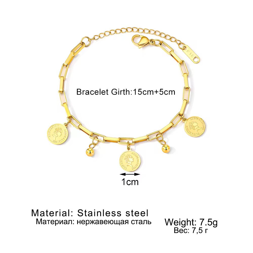Gold Plated Coin Charm Bracelet