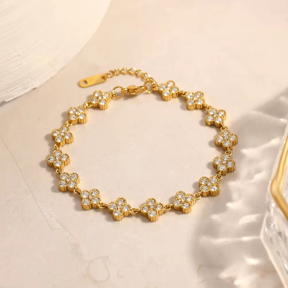 18K Gold Plated Crystal Flower Link Bracelet