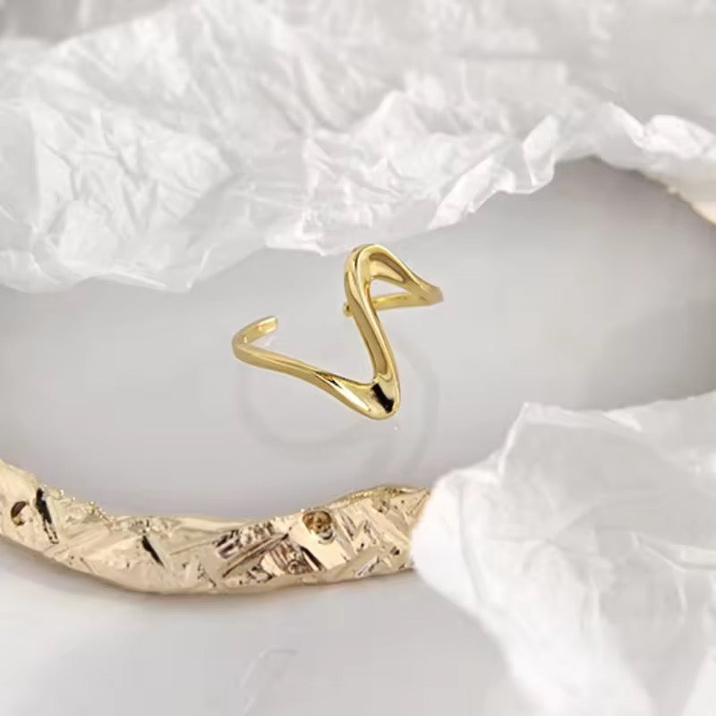 Modern Abstract Adjustable Gold Plated Ring