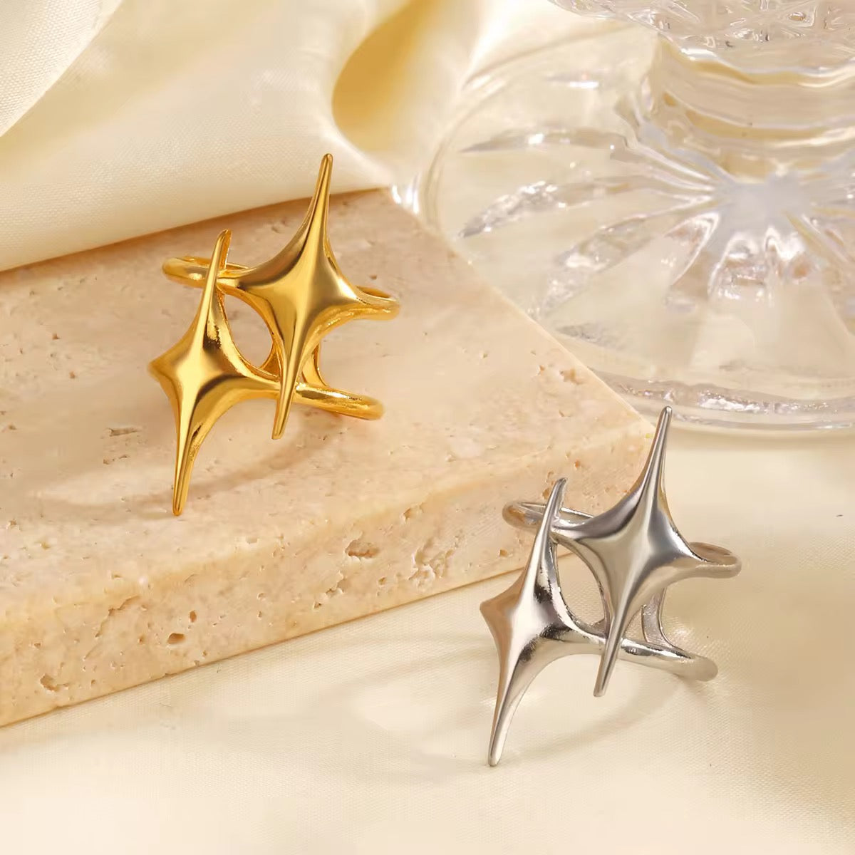 Gold Plated Starburst Adjustable Ring