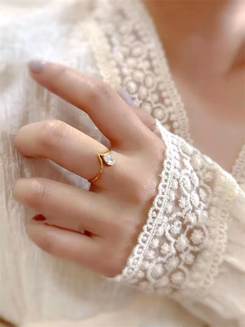 Teardrop Crystal Elegance Adjustable Gold Plated Ring