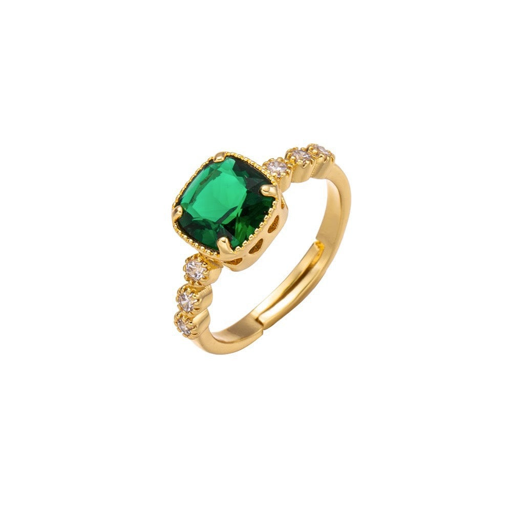 Gold Plated Emerald Ring with Crystal Accents