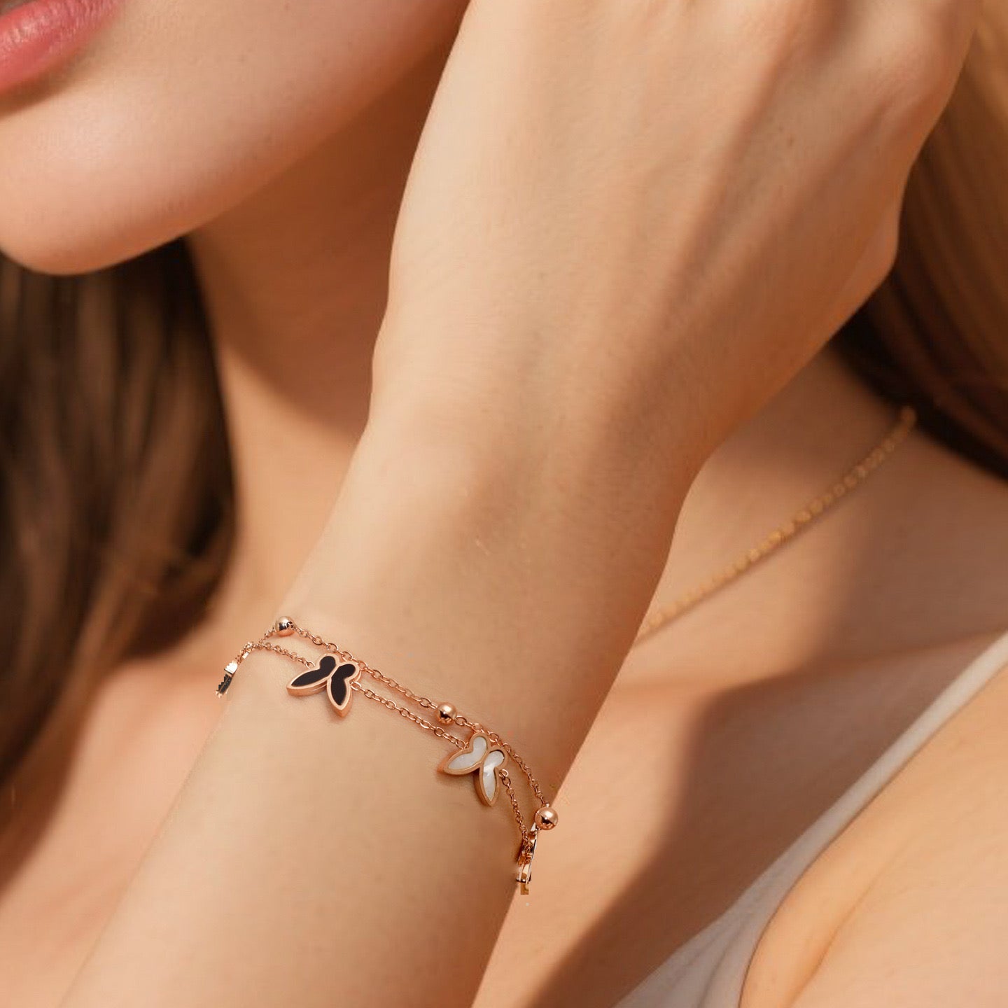 Rose Gold Double Layer Butterfly Bracelet