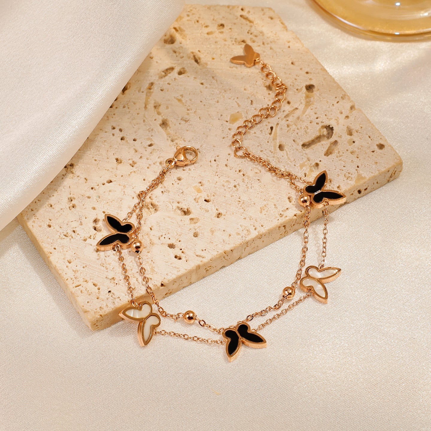 Rose Gold Double Layer Butterfly Bracelet