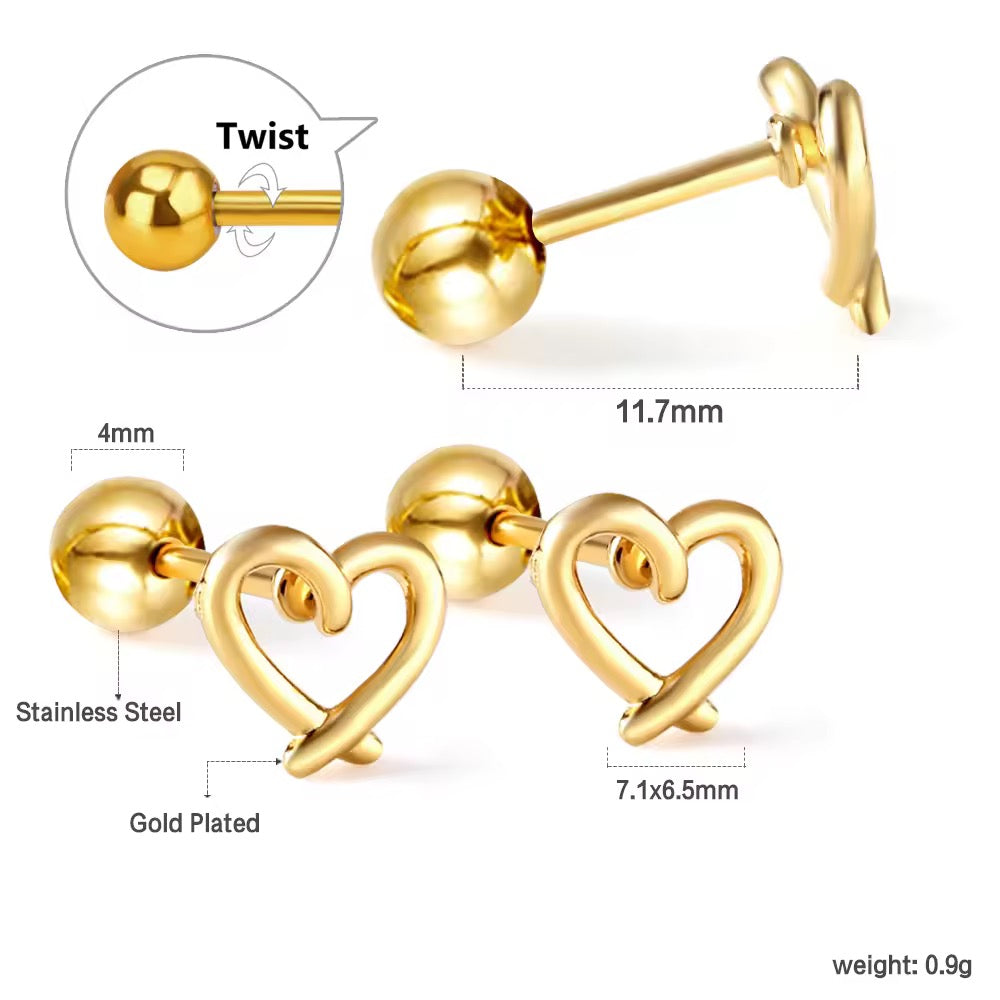 Gold Plated Heart Outline Stud Earrings